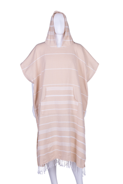 Beige Hooded Turkish Towel Poncho