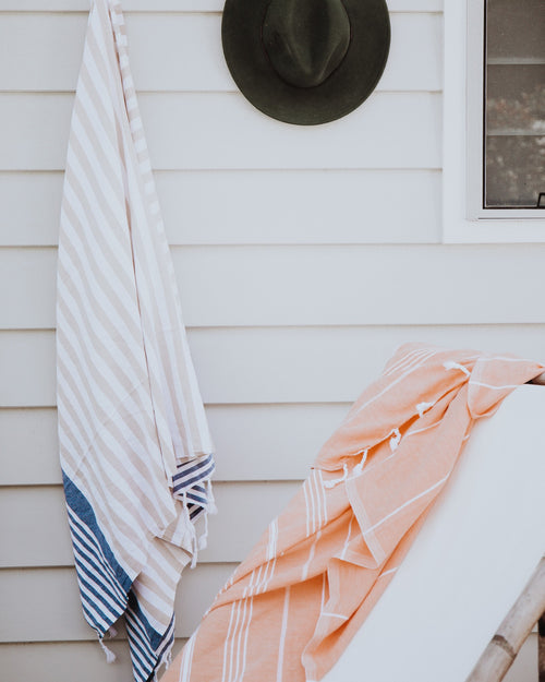 Navy Blue & Beige Turkish Towel