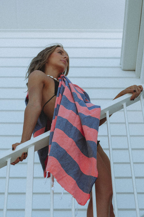 Navy Blue & Red Turkish Towel